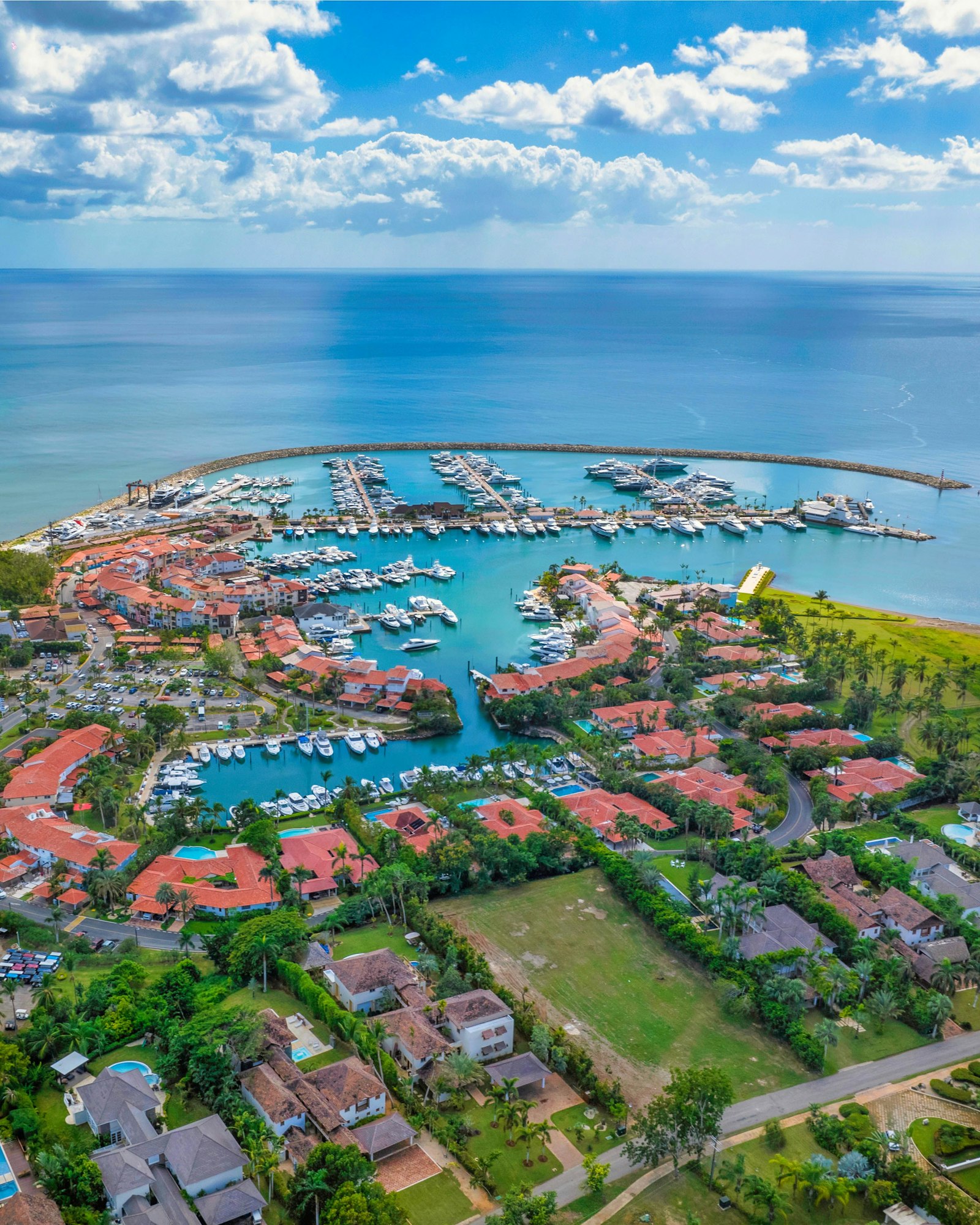 Stunning aerial view of Marina Casa de Campo in La Romana, Dominican Republic